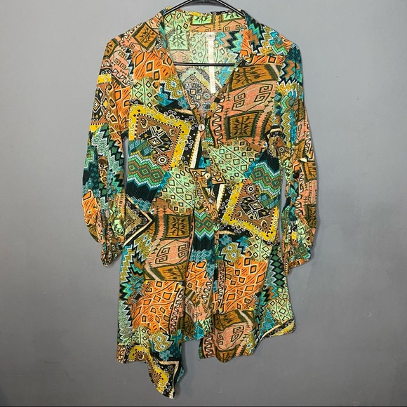 Uncle Frank Tops - UNCLE FRANK Tunic Top Boho Southwestern Aztec Tribal Print Asymmetrical …